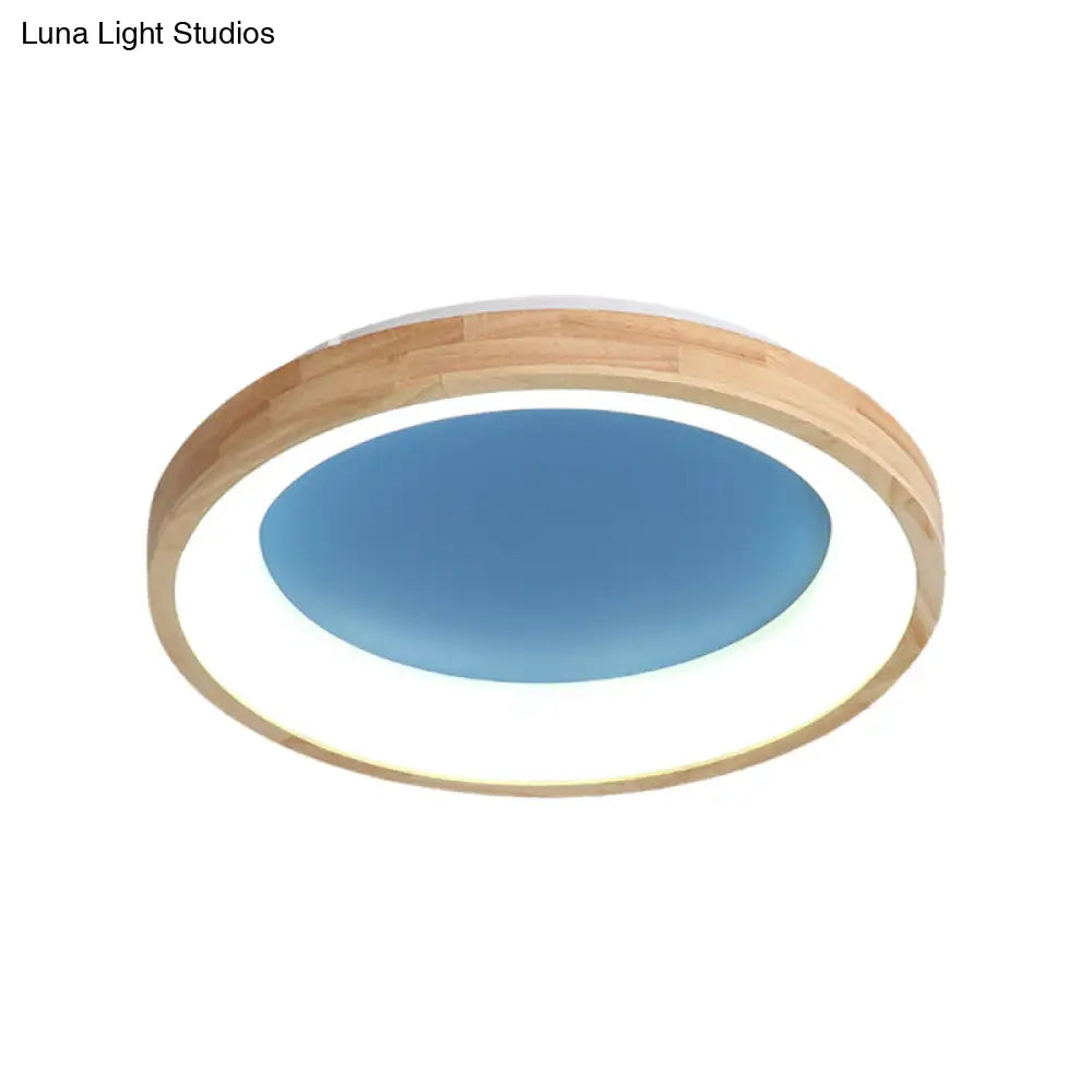 DecorBites™ DecorBites™ Nordic Style LED Flushmount Ceiling Light - Green/Blue, Wood Circular Design - 12"/16"/19.5" Width