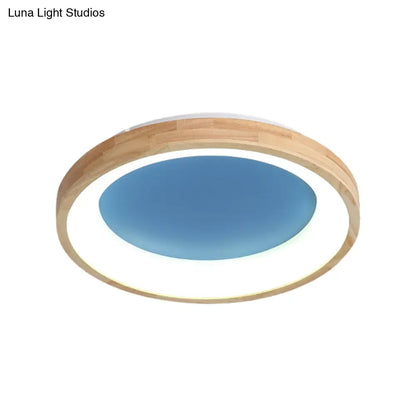 DecorBites™ DecorBites™ Nordic Style LED Flushmount Ceiling Light - Green/Blue, Wood Circular Design - 12"/16"/19.5" Width