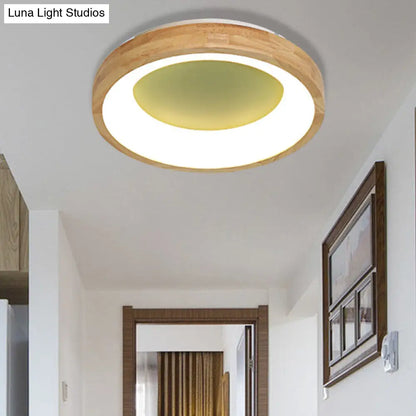 DecorBites™ DecorBites™ Nordic Style LED Flushmount Ceiling Light - Green/Blue, Wood Circular Design - 12"/16"/19.5" Width