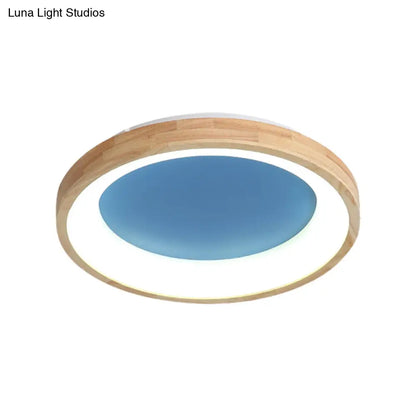 DecorBites™ DecorBites™ Nordic Style LED Flushmount Ceiling Light - Green/Blue, Wood Circular Design - 12"/16"/19.5" Width