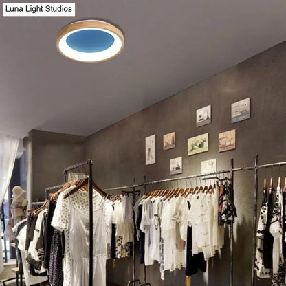 DecorBites™ DecorBites™ Nordic Style LED Flushmount Ceiling Light - Green/Blue, Wood Circular Design - 12"/16"/19.5" Width