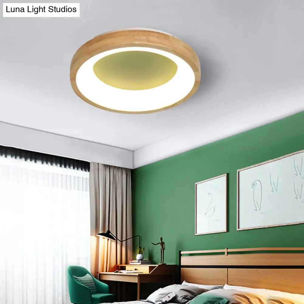 DecorBites™ DecorBites™ Nordic Style LED Flushmount Ceiling Light - Green/Blue, Wood Circular Design - 12"/16"/19.5" Width