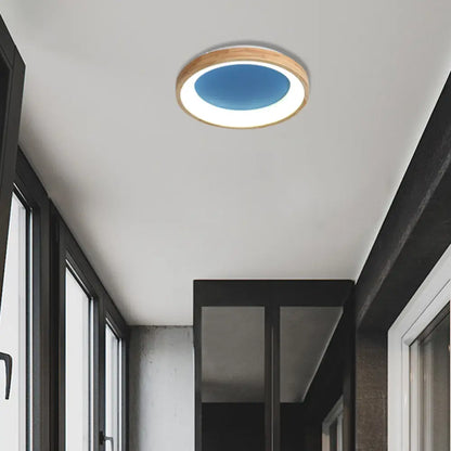 DecorBites™ DecorBites™ Nordic Style LED Flushmount Ceiling Light - Green/Blue, Wood Circular Design - 12"/16"/19.5" Width