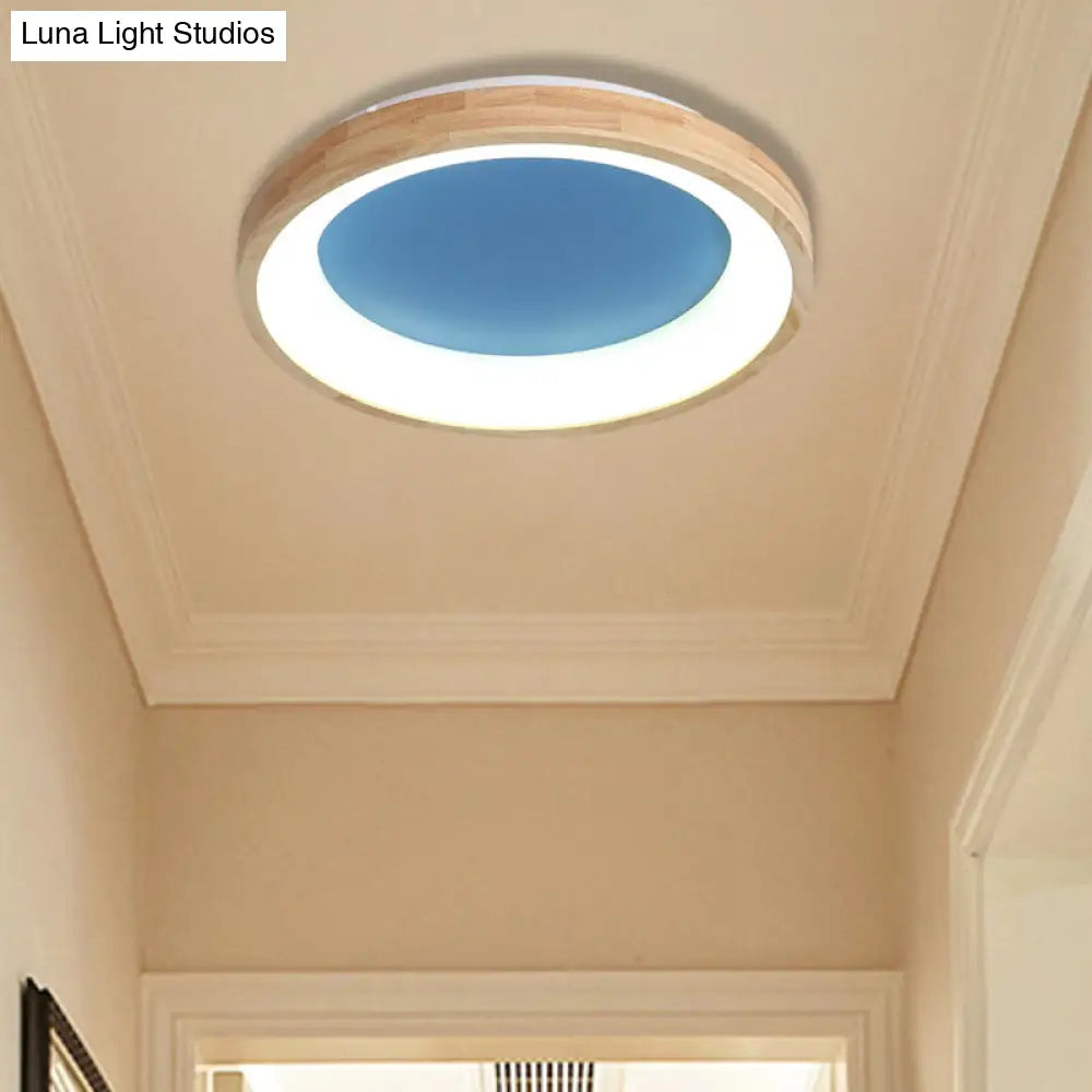 DecorBites™ DecorBites™ Nordic Style LED Flushmount Ceiling Light - Green/Blue, Wood Circular Design - 12"/16"/19.5" Width