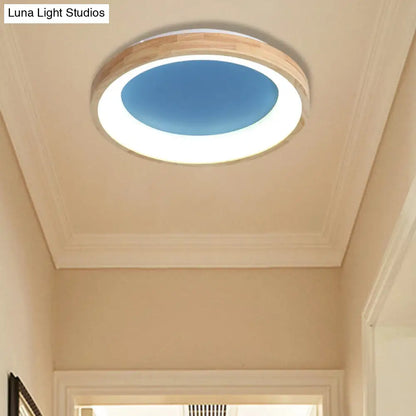 DecorBites™ DecorBites™ Nordic Style LED Flushmount Ceiling Light - Green/Blue, Wood Circular Design - 12"/16"/19.5" Width