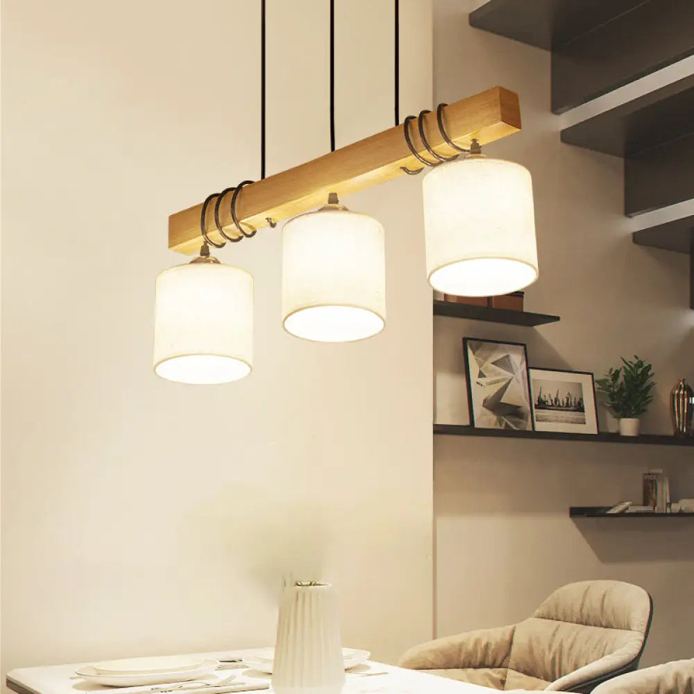 Lámpara colgante LED de estilo nórdico DecorBites™: Lámpara de techo cilíndrica para comedor e isla en tela de madera