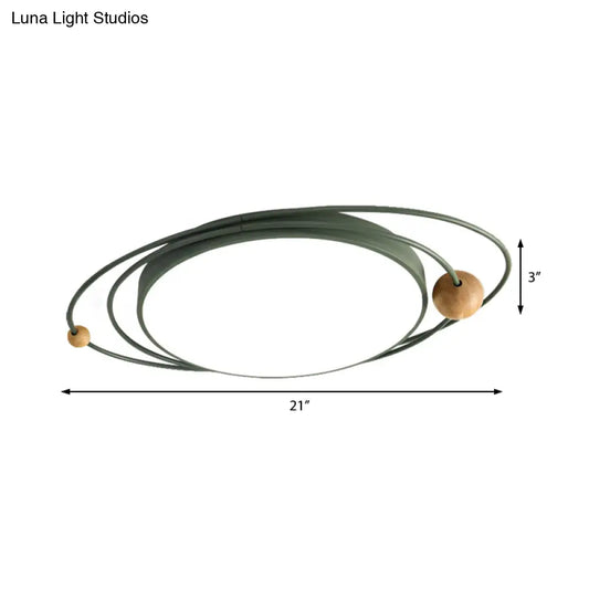 DecorBites™ DecorBites™ Nordic Style Metal LED Flush Ceiling Light - Drum Flush Lamp with Orbit Design in Green/Grey/White, 21"/26"/31" Width