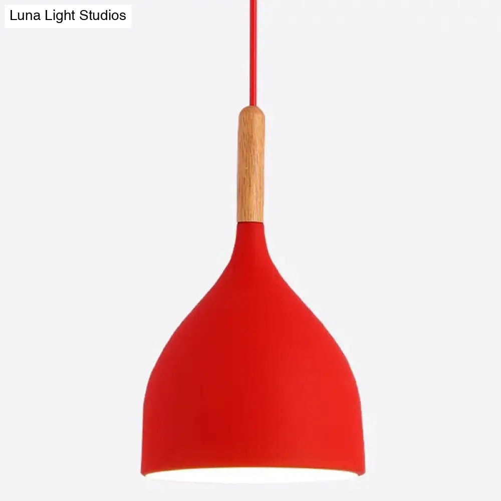 Nordic Style Metal Teardrop Hanging Light with Wooden Top - 1 Light Pendant Lamp for Restaurants