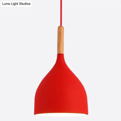 Nordic Style Metal Teardrop Hanging Light with Wooden Top - 1 Light Pendant Lamp for Restaurants