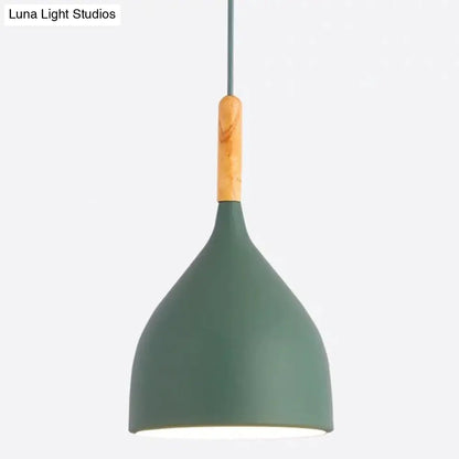 Nordic Style Metal Teardrop Hanging Light with Wooden Top - 1 Light Pendant Lamp for Restaurants