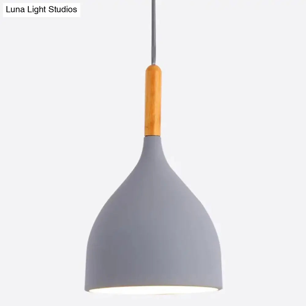 Nordic Style Metal Teardrop Hanging Light with Wooden Top - 1 Light Pendant Lamp for Restaurants