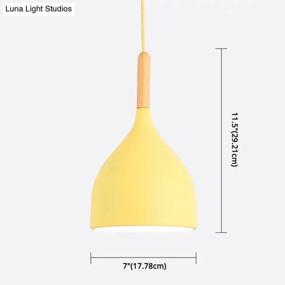 Nordic Style Metal Teardrop Hanging Light with Wooden Top - 1 Light Pendant Lamp for Restaurants