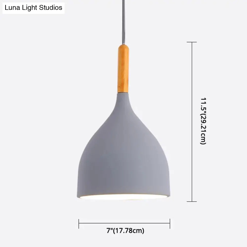 Nordic Style Metal Teardrop Hanging Light with Wooden Top - 1 Light Pendant Lamp for Restaurants