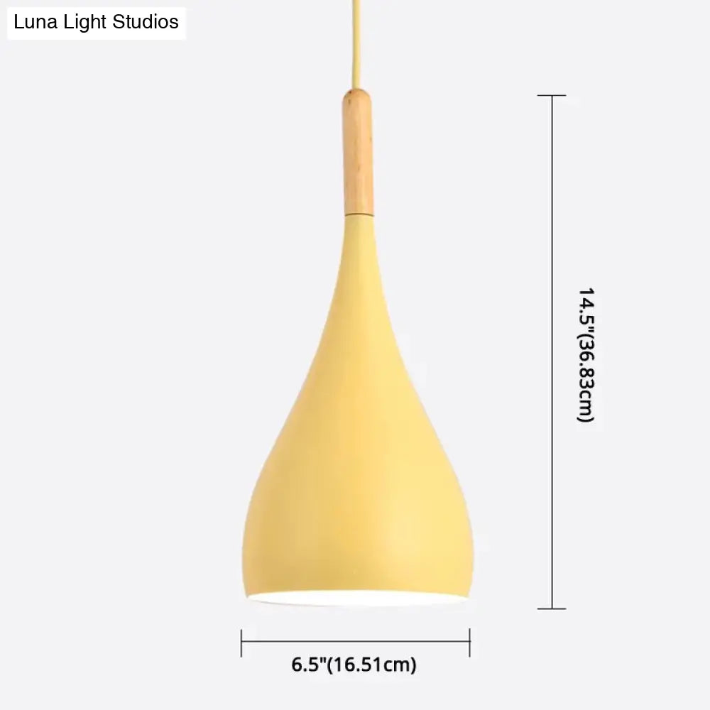 Nordic Style Metal Teardrop Hanging Light with Wooden Top - 1 Light Pendant Lamp for Restaurants