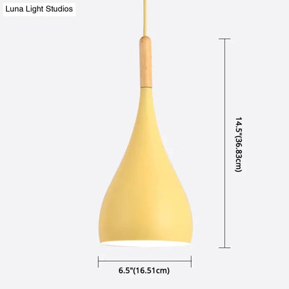 Nordic Style Metal Teardrop Hanging Light with Wooden Top - 1 Light Pendant Lamp for Restaurants