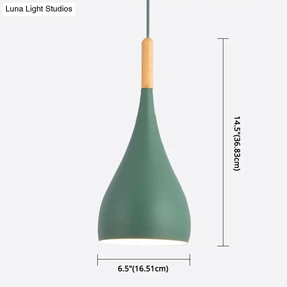 Nordic Style Metal Teardrop Hanging Light with Wooden Top - 1 Light Pendant Lamp for Restaurants