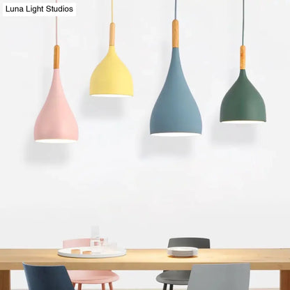 Nordic Style Metal Teardrop Hanging Light with Wooden Top - 1 Light Pendant Lamp for Restaurants