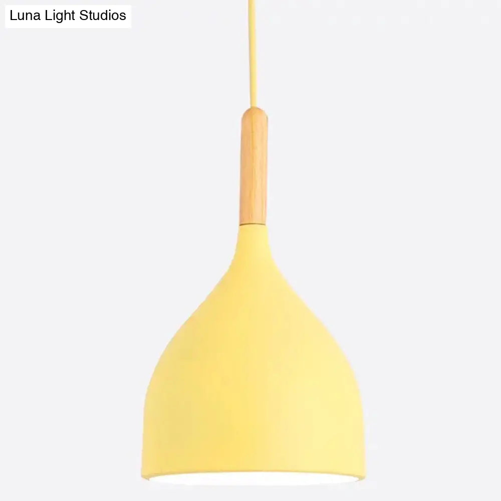 Nordic Style Metal Teardrop Hanging Light with Wooden Top - 1 Light Pendant Lamp for Restaurants