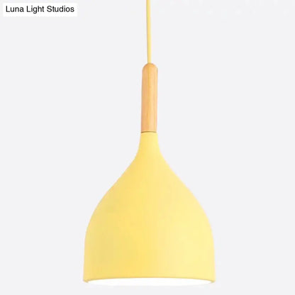 Nordic Style Metal Teardrop Hanging Light with Wooden Top - 1 Light Pendant Lamp for Restaurants