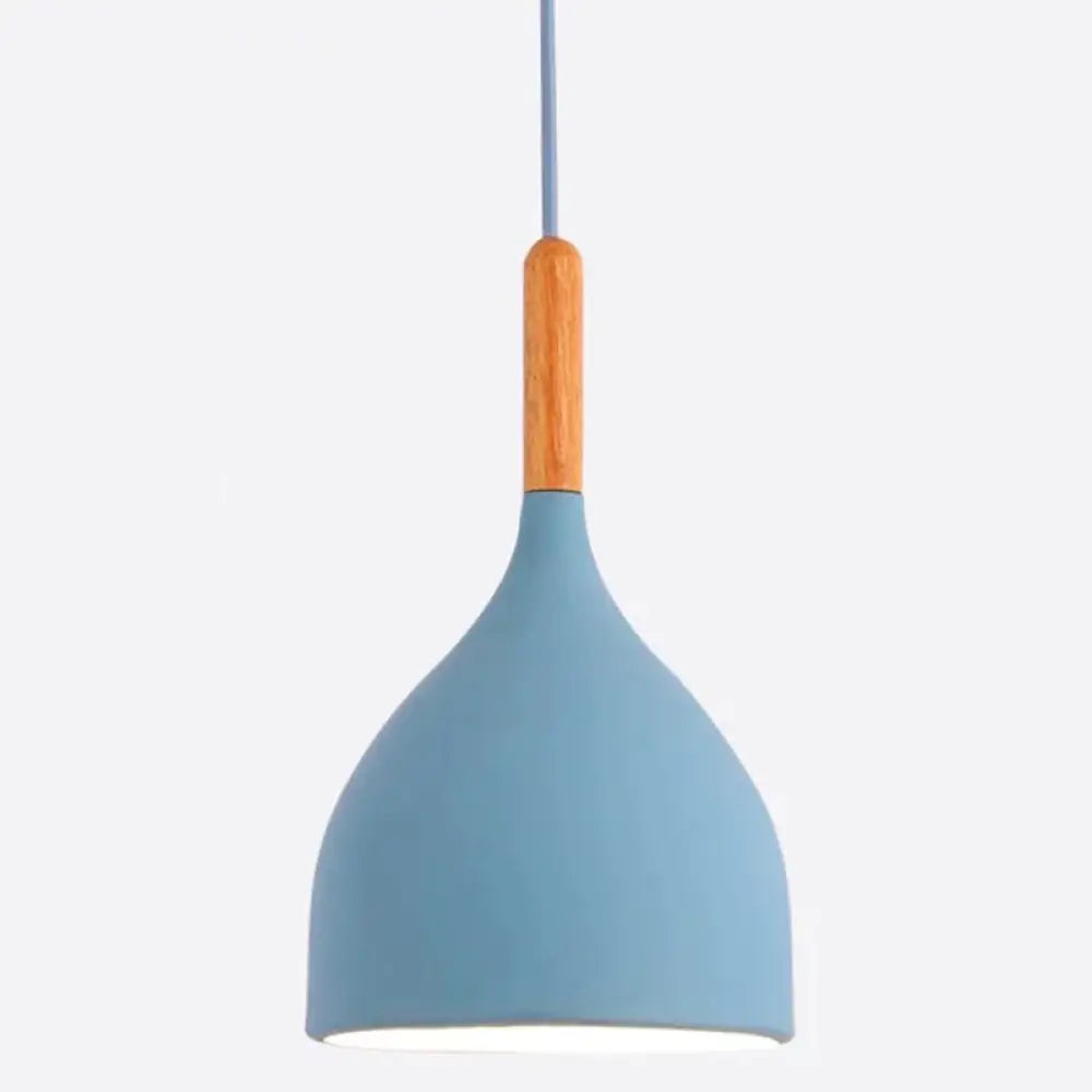 Nordic Style Metal Teardrop Hanging Light with Wooden Top - 1 Light Pendant Lamp for Restaurants