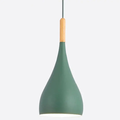 Nordic Style Metal Teardrop Hanging Light with Wooden Top - 1 Light Pendant Lamp for Restaurants