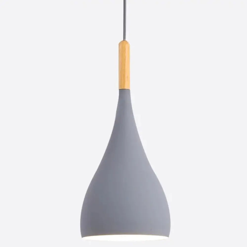 Nordic Style Metal Teardrop Hanging Light with Wooden Top - 1 Light Pendant Lamp for Restaurants