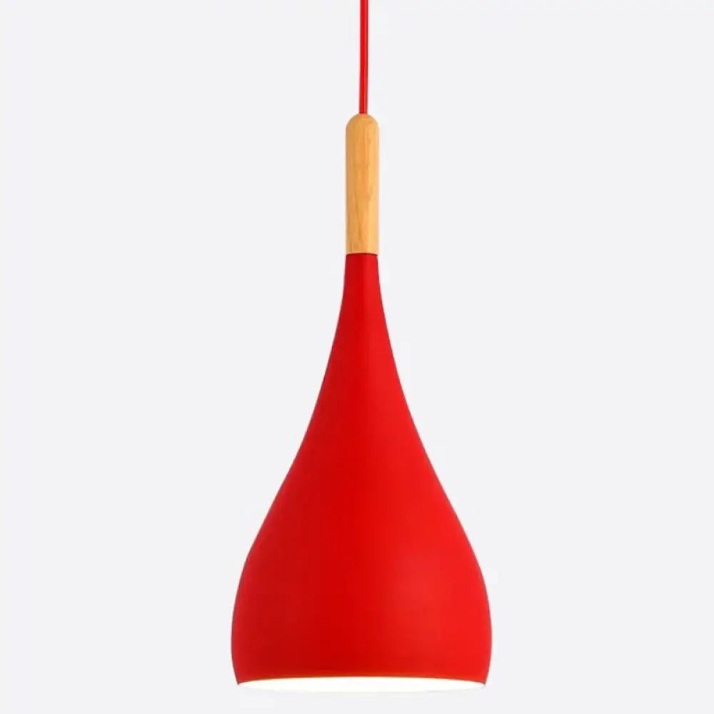 Nordic Style Metal Teardrop Hanging Light with Wooden Top - 1 Light Pendant Lamp for Restaurants