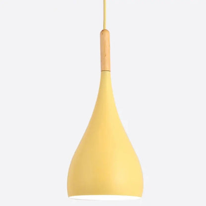 Nordic Style Metal Teardrop Hanging Light with Wooden Top - 1 Light Pendant Lamp for Restaurants