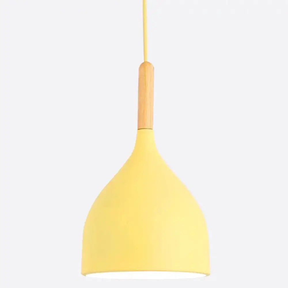 Nordic Style Metal Teardrop Hanging Light with Wooden Top - 1 Light Pendant Lamp for Restaurants