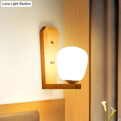 DecorBites™ DecorBites™ Nordic Style Milk Glass Mini Wall Light for Bedroom, Wood Mount Indoor Lighting - 1 Light