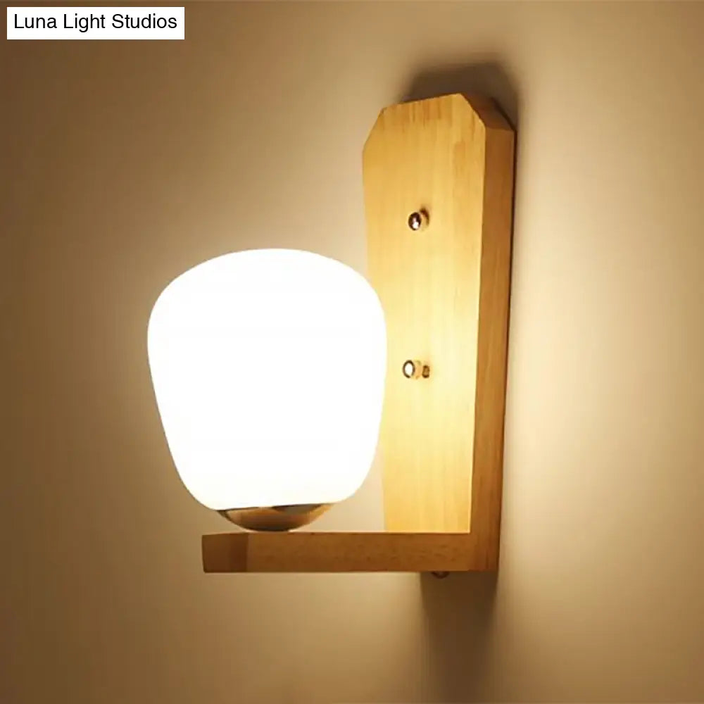 DecorBites™ DecorBites™ Nordic Style Milk Glass Mini Wall Light for Bedroom, Wood Mount Indoor Lighting - 1 Light