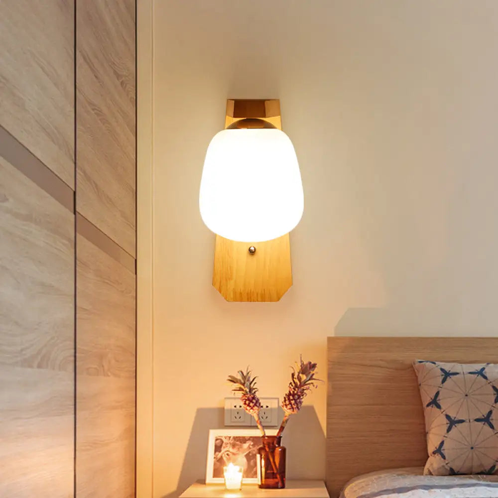 DecorBites™ DecorBites™ Nordic Style Milk Glass Mini Wall Light for Bedroom, Wood Mount Indoor Lighting - 1 Light