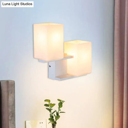DecorBites™ DecorBites™ Nordic Style Opal Frosted Glass Rectangle Sconce: 2-Bulbs White/Black Wall Mount Light Fixture