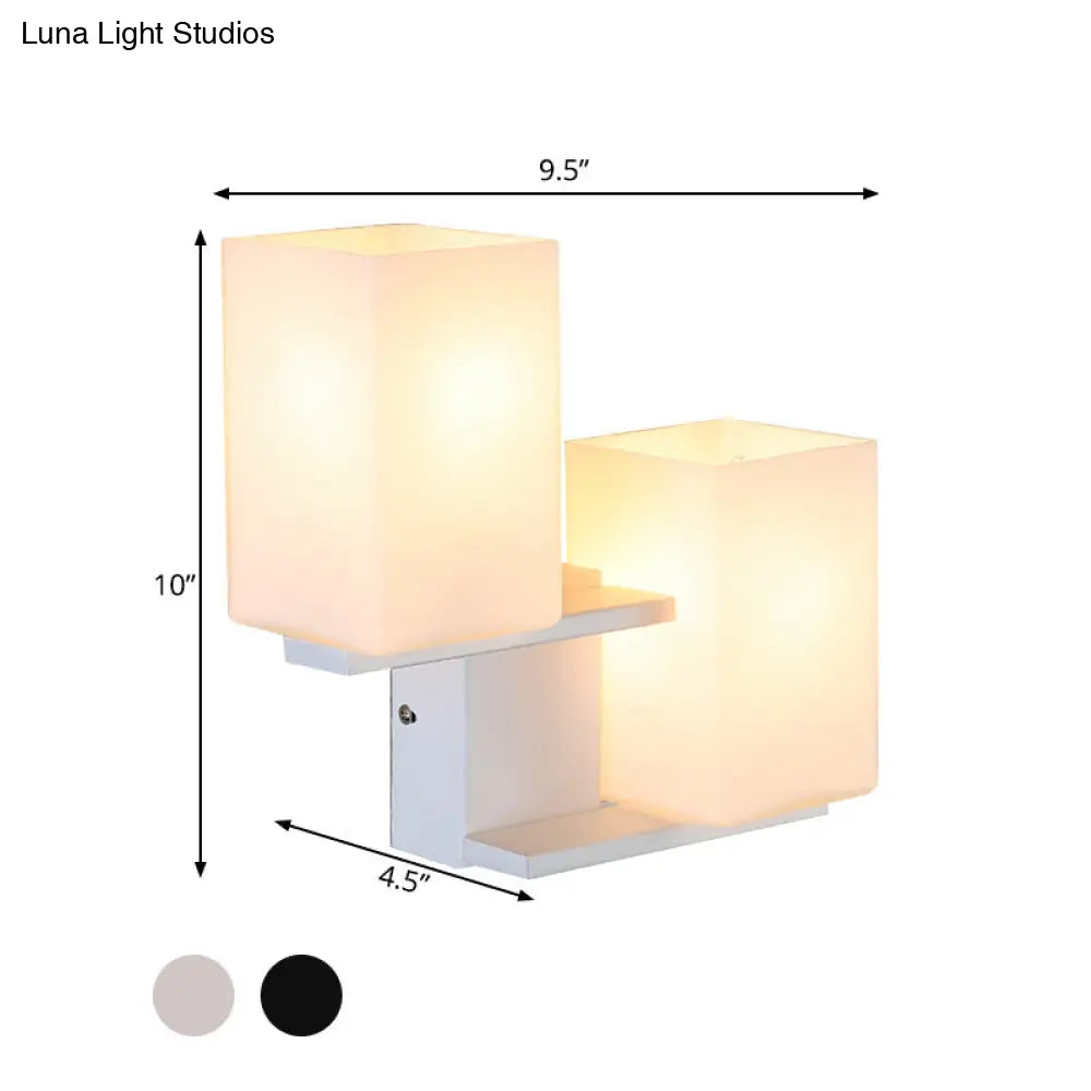 DecorBites™ DecorBites™ Nordic Style Opal Frosted Glass Rectangle Sconce: 2-Bulbs White/Black Wall Mount Light Fixture