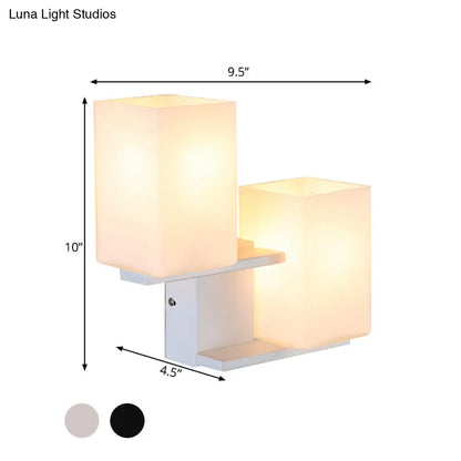 DecorBites™ DecorBites™ Nordic Style Opal Frosted Glass Rectangle Sconce: 2-Bulbs White/Black Wall Mount Light Fixture