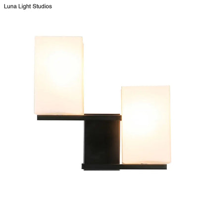 DecorBites™ DecorBites™ Nordic Style Opal Frosted Glass Rectangle Sconce: 2-Bulbs White/Black Wall Mount Light Fixture
