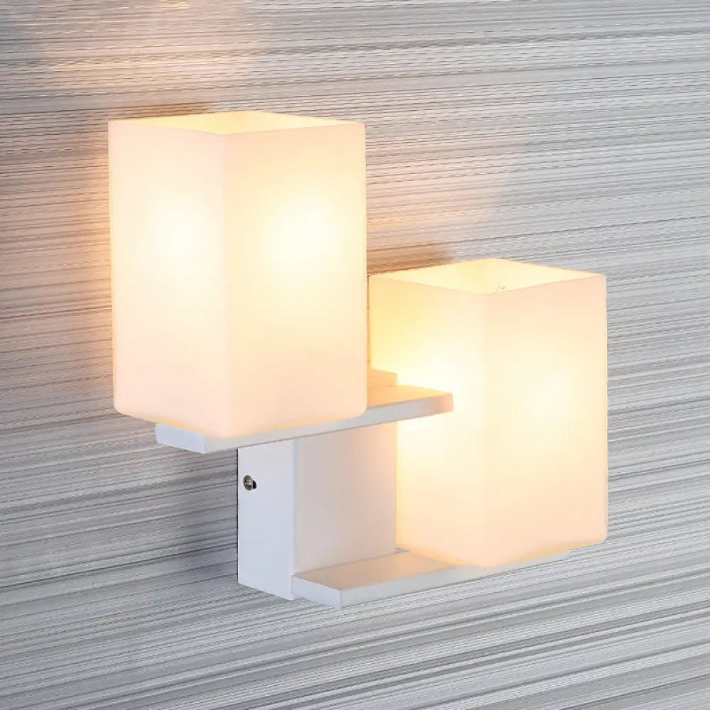 DecorBites™ DecorBites™ Nordic Style Opal Frosted Glass Rectangle Sconce: 2-Bulbs White/Black Wall Mount Light Fixture