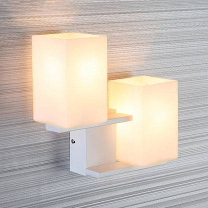 DecorBites™ DecorBites™ Nordic Style Opal Frosted Glass Rectangle Sconce: 2-Bulbs White/Black Wall Mount Light Fixture