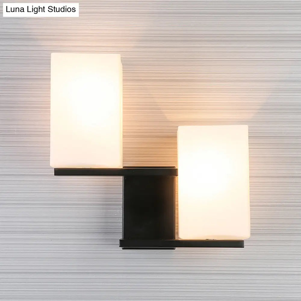 DecorBites™ DecorBites™ Nordic Style Opal Frosted Glass Rectangle Sconce: 2-Bulbs White/Black Wall Mount Light Fixture