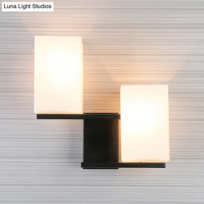 DecorBites™ DecorBites™ Nordic Style Opal Frosted Glass Rectangle Sconce: 2-Bulbs White/Black Wall Mount Light Fixture