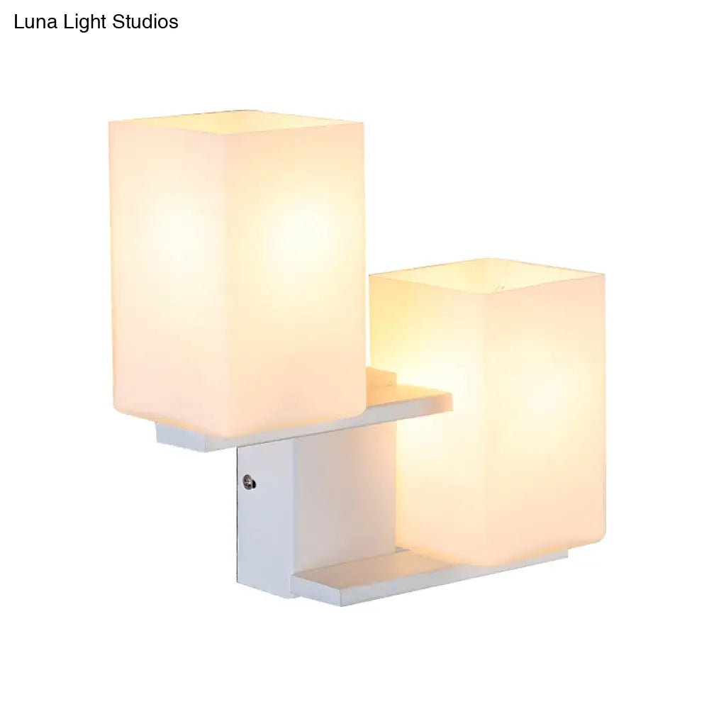 DecorBites™ DecorBites™ Nordic Style Opal Frosted Glass Rectangle Sconce: 2-Bulbs White/Black Wall Mount Light Fixture