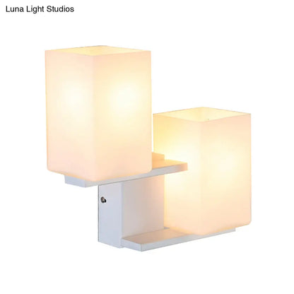 DecorBites™ DecorBites™ Nordic Style Opal Frosted Glass Rectangle Sconce: 2-Bulbs White/Black Wall Mount Light Fixture