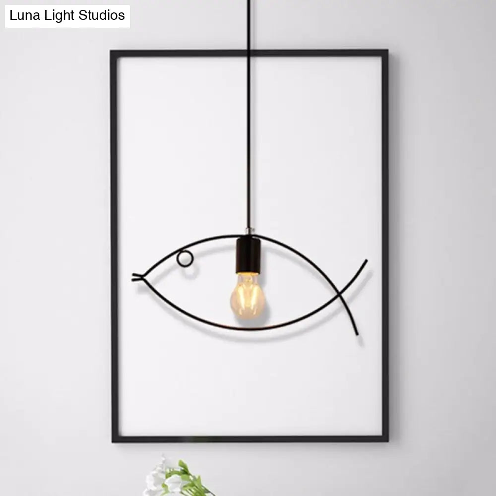 Nordic Style Single Head Black Fish-Shaped Pendant Ceiling Light - Dining Room Suspension Lamp