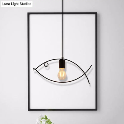 Nordic Style Single Head Black Fish-Shaped Pendant Ceiling Light - Dining Room Suspension Lamp