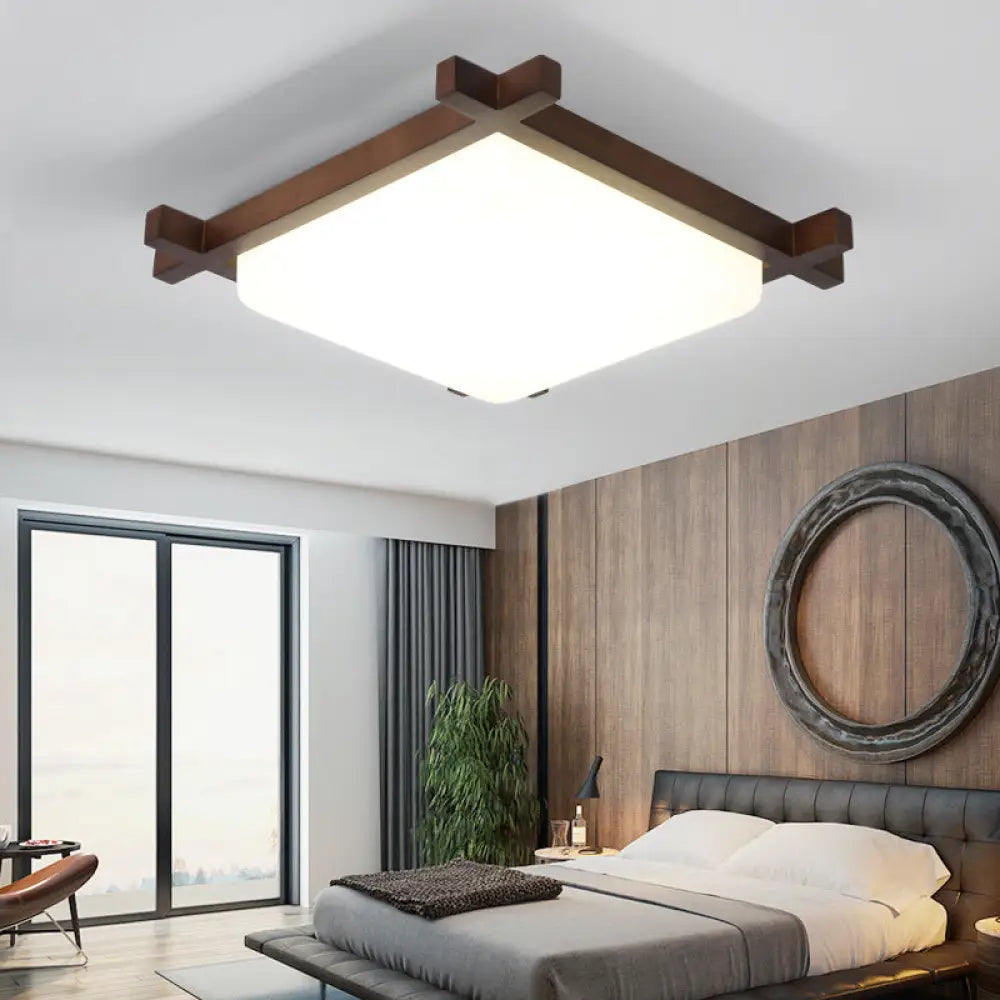 DecorBites™ DecorBites™ Nordic Style Square Flush Ceiling Light with Acrylic Shade and LED, Ideal for Bedroom and Living Room in Wood Finish