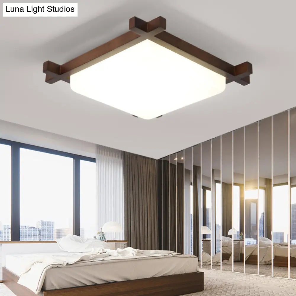 DecorBites™ DecorBites™ Nordic Style Square Flush Ceiling Light with Acrylic Shade and LED, Ideal for Bedroom and Living Room in Wood Finish