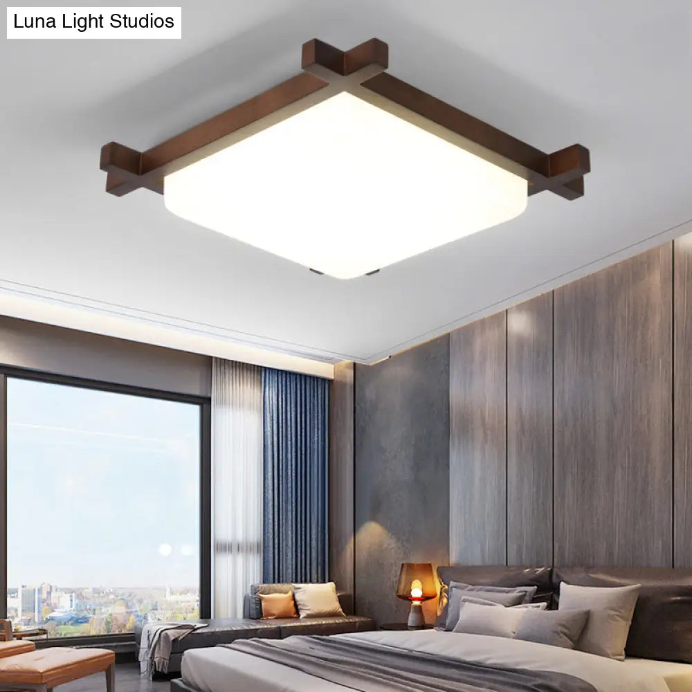 DecorBites™ DecorBites™ Nordic Style Square Flush Ceiling Light with Acrylic Shade and LED, Ideal for Bedroom and Living Room in Wood Finish
