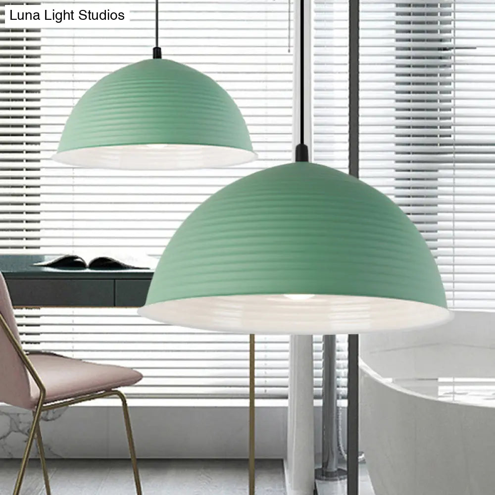 Nordic Style Suspension Lamp- Ridged Domed Pendant Light in Aluminum- 12"/16" W- 1 Light- Blue/Green/Yellow- Cafe Store Collection