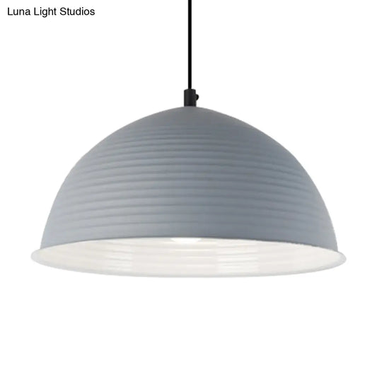 Nordic Style Suspension Lamp- Ridged Domed Pendant Light in Aluminum- 12"/16" W- 1 Light- Blue/Green/Yellow- Cafe Store Collection