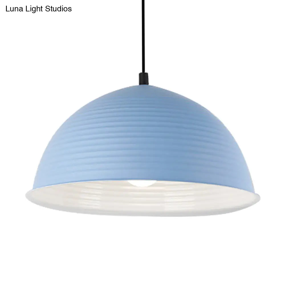 Nordic Style Suspension Lamp- Ridged Domed Pendant Light in Aluminum- 12"/16" W- 1 Light- Blue/Green/Yellow- Cafe Store Collection